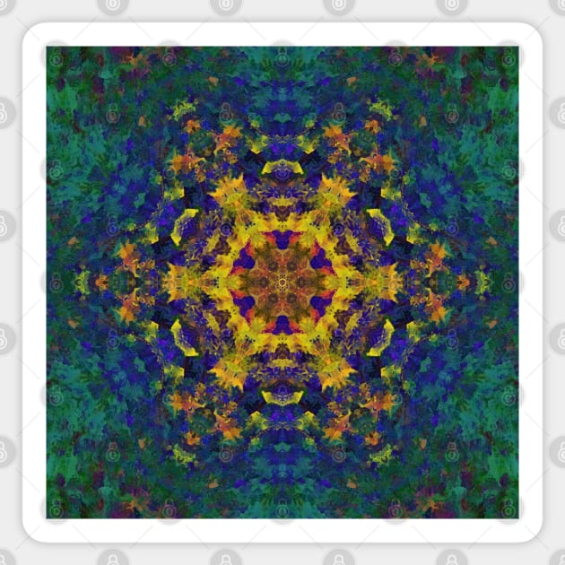 Digital Mandala Yellow Blue and Green Sticker by WormholeOrbital